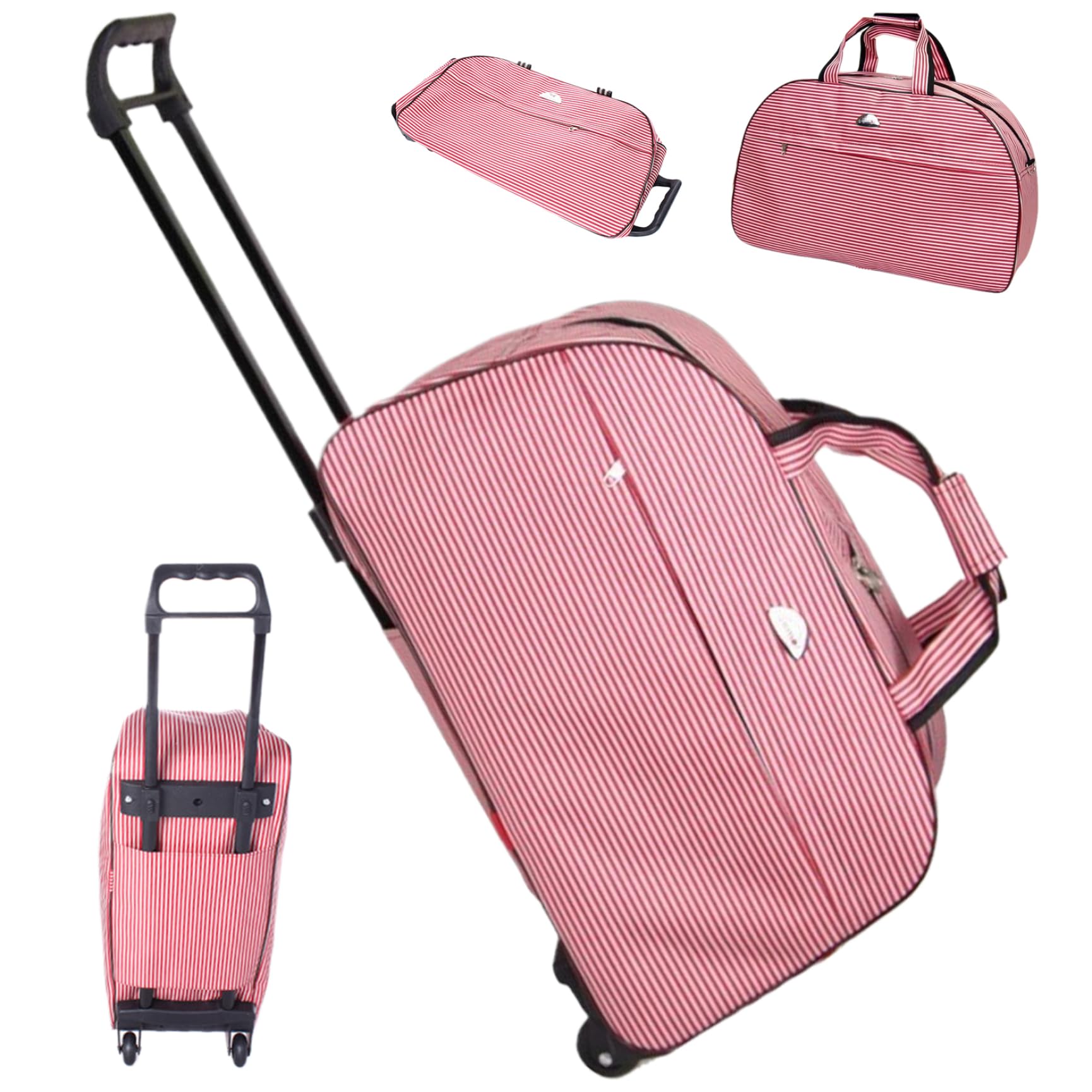Bolso de Lona con Ruedas y Mango, Bolsa de Viaje con Ruedas a Prueba de Agua de Gran Capacidad para Mujeres para Hombres, Rayas de Color Blanco Rojo
