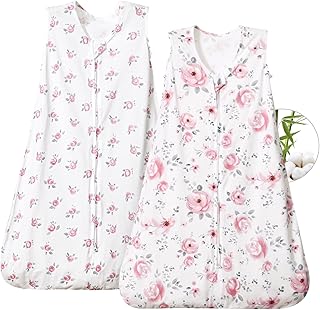 PHF 70% Rayon Derived from Bamboo and 30% Cotton Baby Sleep Sacks 6-12 Months, Baby Sleeping Bag 2-Way Zipper, 2 Pack 0.5 TOG Soft and Breathable Wearable Blanket for Baby Girls Medium Size, Floral - Buy now