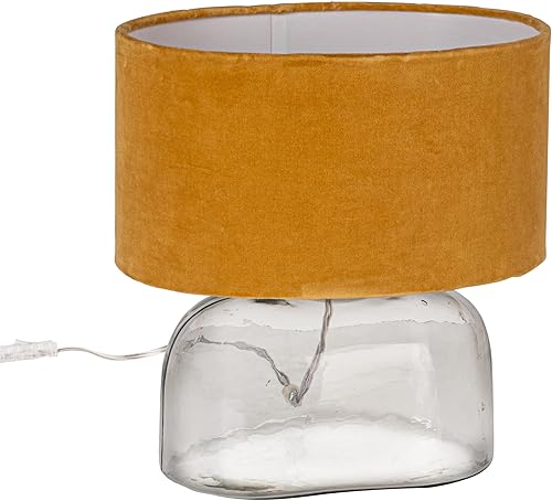 Creative Co-Op Lámpara de mesa moderna con base de vidrio y pantalla de terciopelo, amarillo mostaza