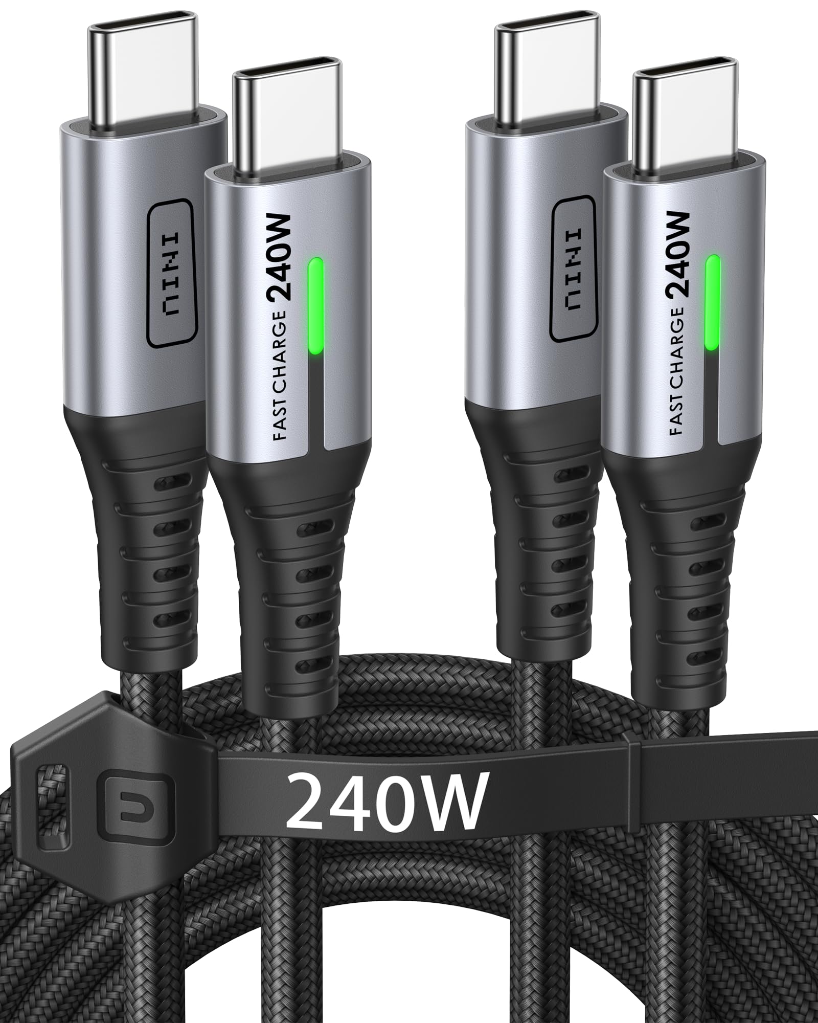 INIU USB C to USB C Cable, 240W Fast Charging Type C Charger Cord, Braided USBC Cable for iPhone 17, Samsung S25, Laptop, MacBook, Switch, Photographers, Outdoor, Travel, [6.6ft+6.6ft Black]