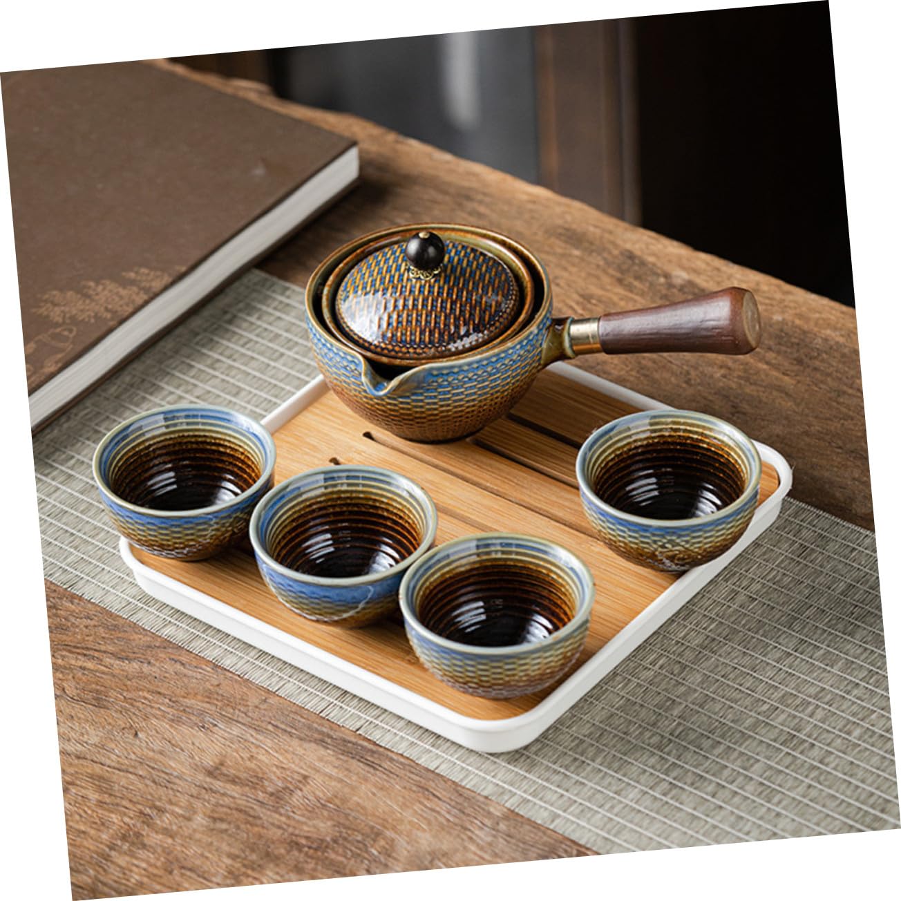 iplusmile Juego de Té y Tazas de Cerámica Tetera Giratoria de Viaje Diseño Portátil y Elegante para Aficionados al Té y Regalos Obsequios