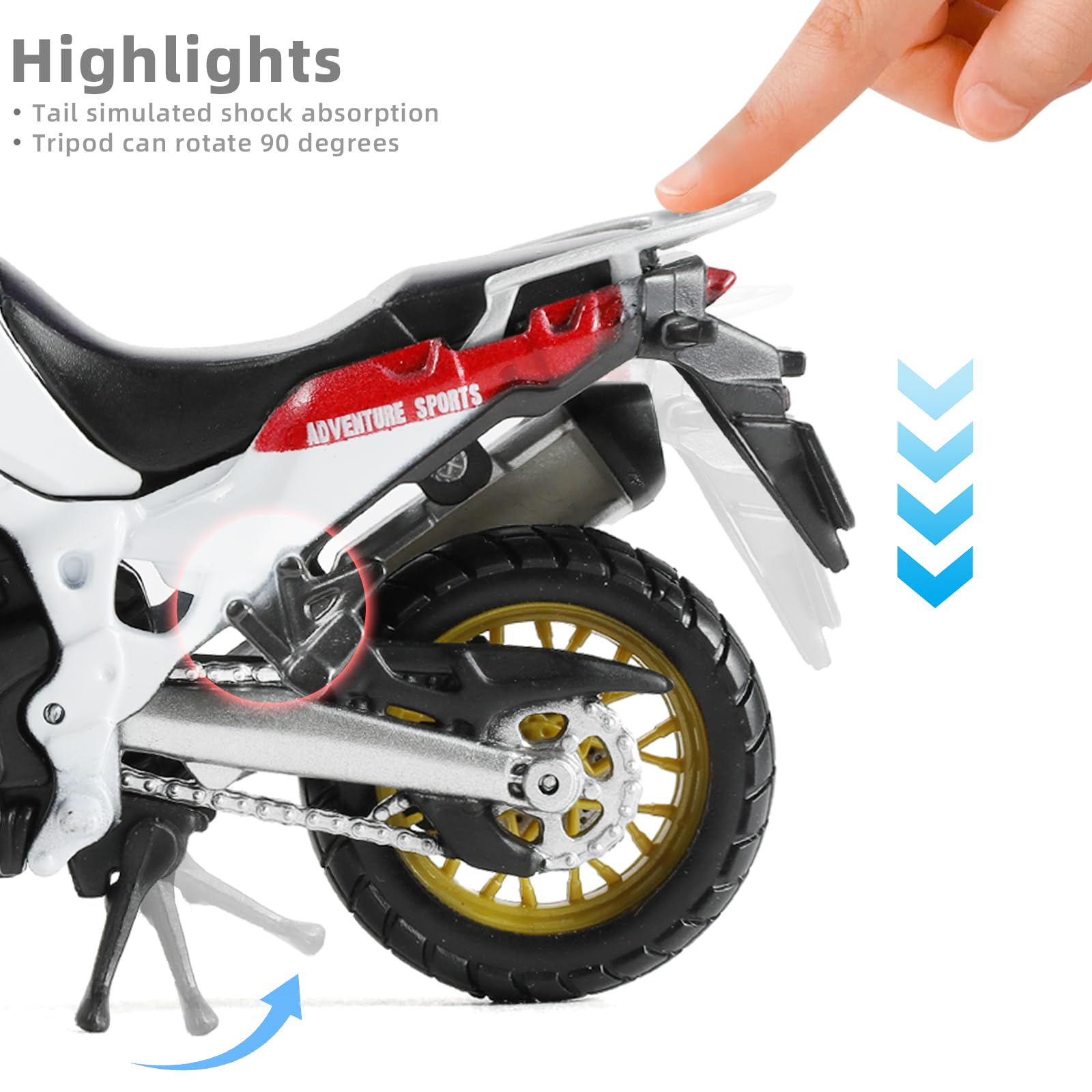 Compatibile per Honda Africa Twin Avventura Dirt Bike 1:18 Moto Bicicletta Giocattoli Motocross Modello Giocattoli Nero Moto Modello