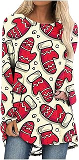 Womens Christmas Tree Tunics Snowman Xmas Print Long...