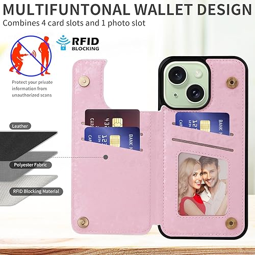 Miniatura 193 de UEEBAI Funda tipo cartera para iPhone 15 Pro Max con tarjetero, cubierta de cuero PU con soporte, bloqueo RFID, doble cierre magnético, relieve de
