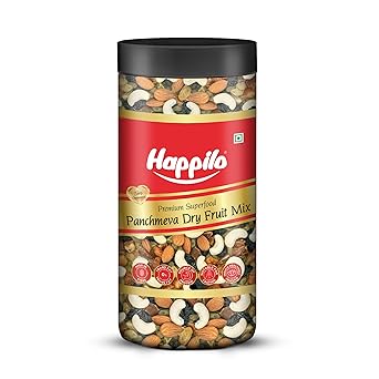 Happilo Premium Panchmewa Dry Fruit Mix 405g Jar| Fit for Fasting | Healthy Snacks Mixed Nuts Dates | Golden Raisins | Afghan Raisins | Cashews | California Almonds - image, photos