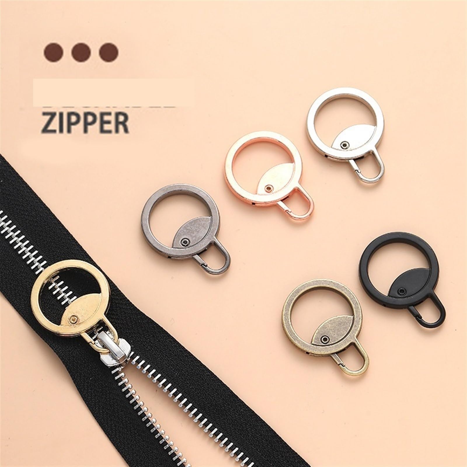 Reemplazo del tirador de cremallera, Tirador de cremallera, 5 uds., Kit de reparación de deslizador de cremalleras, reemplazo de cremallera de Metal redondo, accesorios de costura for ropa artesanal,