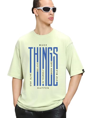 Image of Bewakoof Men's Cotton Jersey Typography Oversized Fit Half Sleeve Round Neck T-Shirt | Casual Wear | Street Wear | Oversized t Shirt for Men Cotton | Baggy