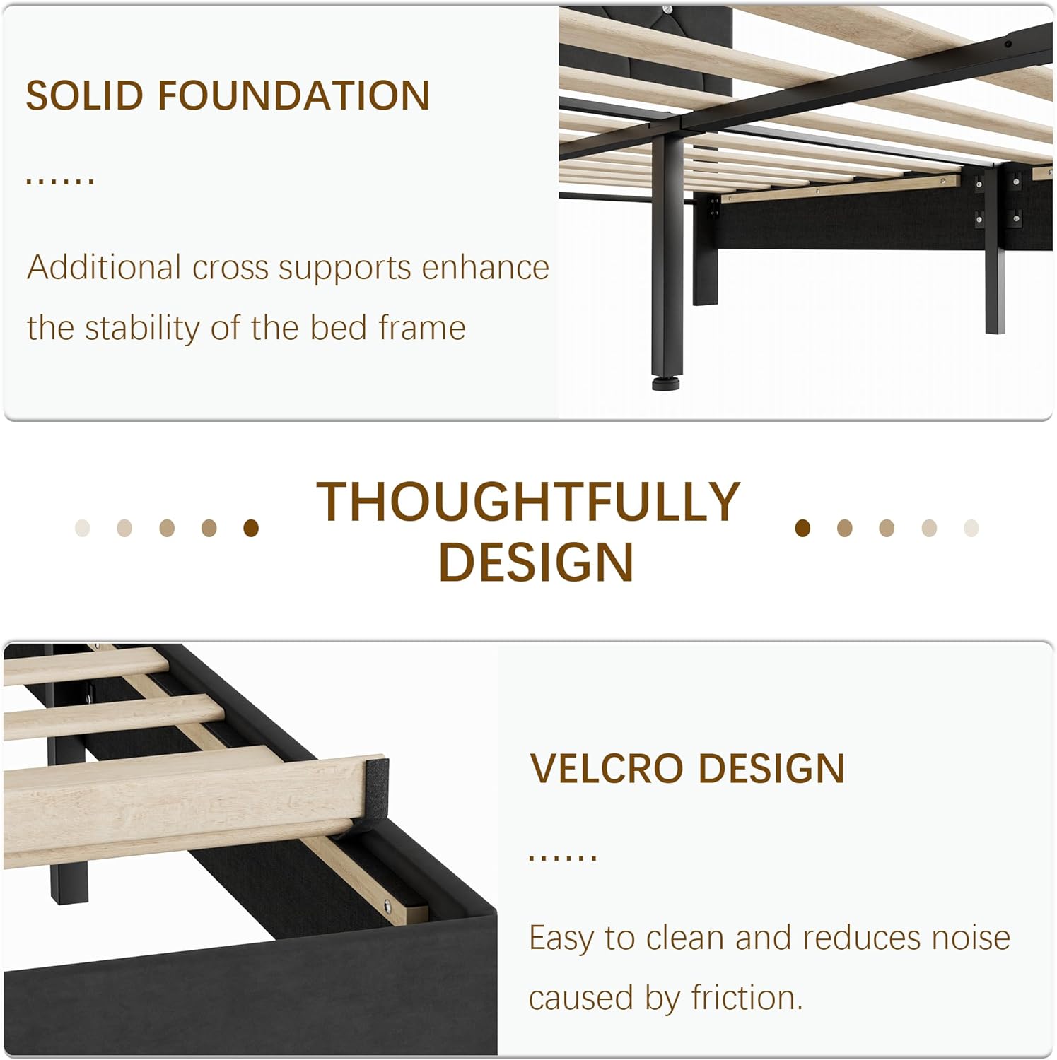 VECELO Queen Size Bed Frame, Upholstered Platform with Adjustable Diamond Tufted Headboard, Wood Slat Support, No Box Spring Needed, Velvet & Black