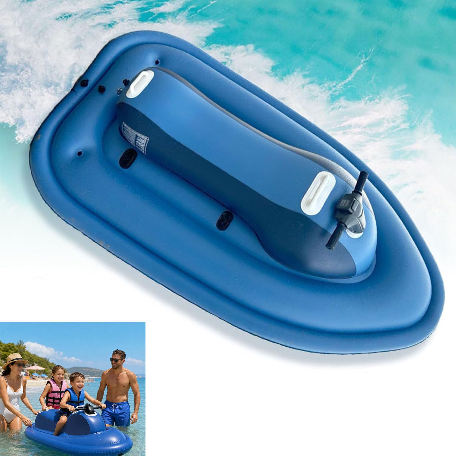 GmhXylophyte Inflatable Water Jet Ski For Adults & Kids, 2-Person Inflatable Boat Complete Accessory Set, Simple Maintenance, Just Rinse With Water For Storage, For Beach A