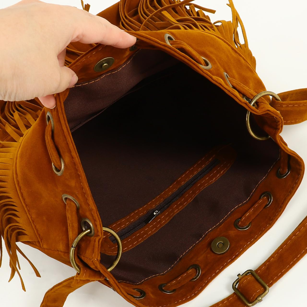 VALICLUD 2 Stücke Retro Tasche Fransen Eimer Tote Frauen Damen Cross-Body Schulter Handtasche Mode Quasten für