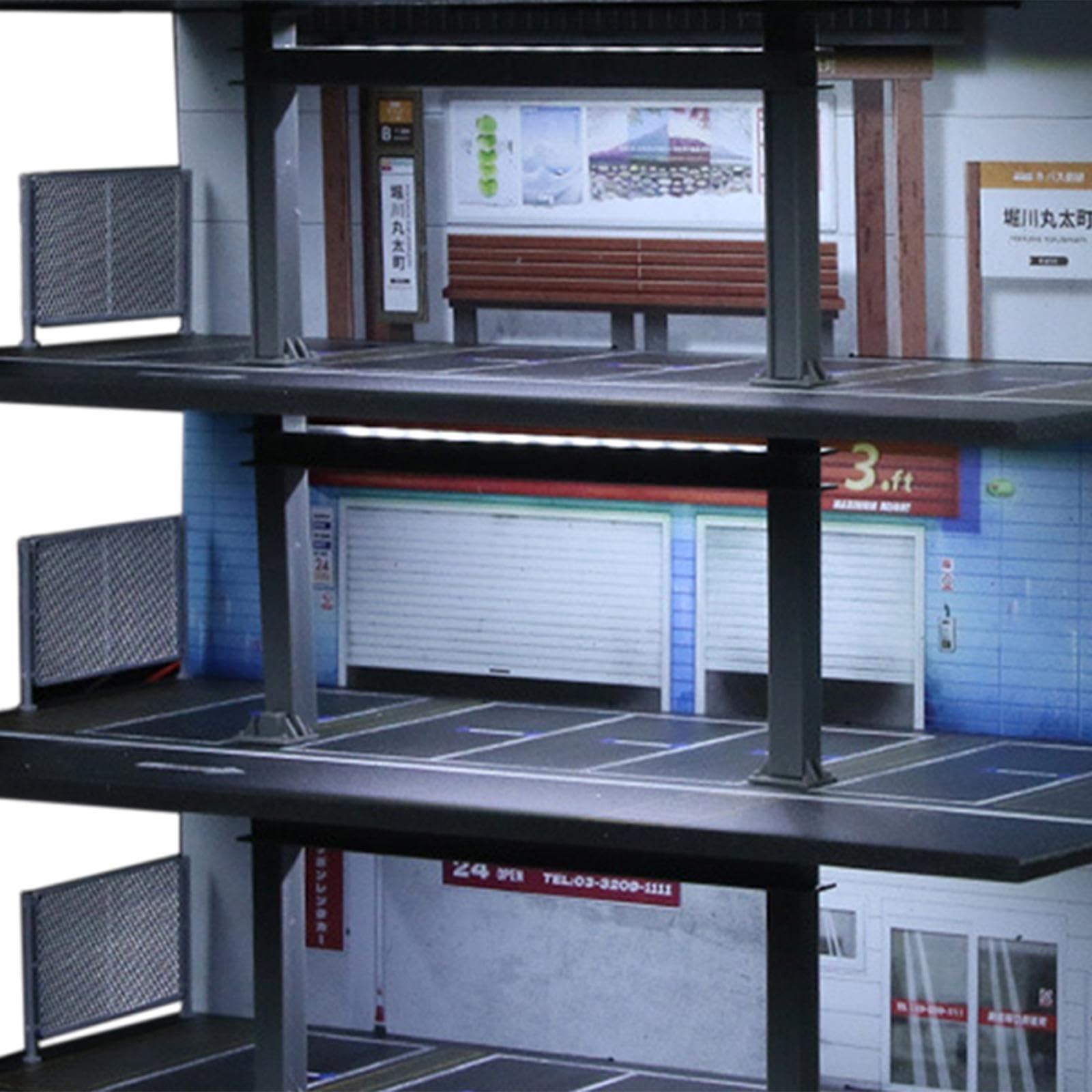 Vitrine für Modellautos, Miniatur Parkplatz Diorama, Spielzeugaufbewahrung mit Beleuchtung, Dekoration, Style B
