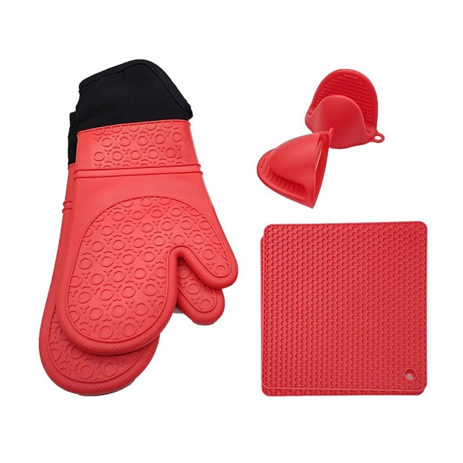 Set de guantes de horno de silicona, guantes de cocina resistentes al calor | Silicona, algodón y lona, forro suave de algodón, flexibles, para horno microondas horneado