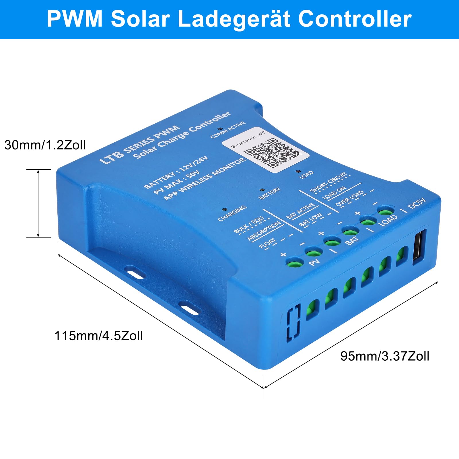 【20A Bluetooth Contrôleur de Charge】KWODE 12V/24V PWMs Régulateur Panneau Solaire Chargeur Routeur Solaire Bluetooth Intelligente Contrôleur avec 5V Port USB pour Plomb-acide, LiFePO4,Lithiu Batteries