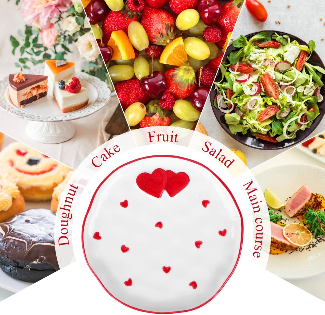 CALLARON 7" Heart Plates Ceramic Serving Plates Dessert PLATES Valentine's Day Dinner Platter Porcelain Salad Platter Dinnerware for Valentine's Day