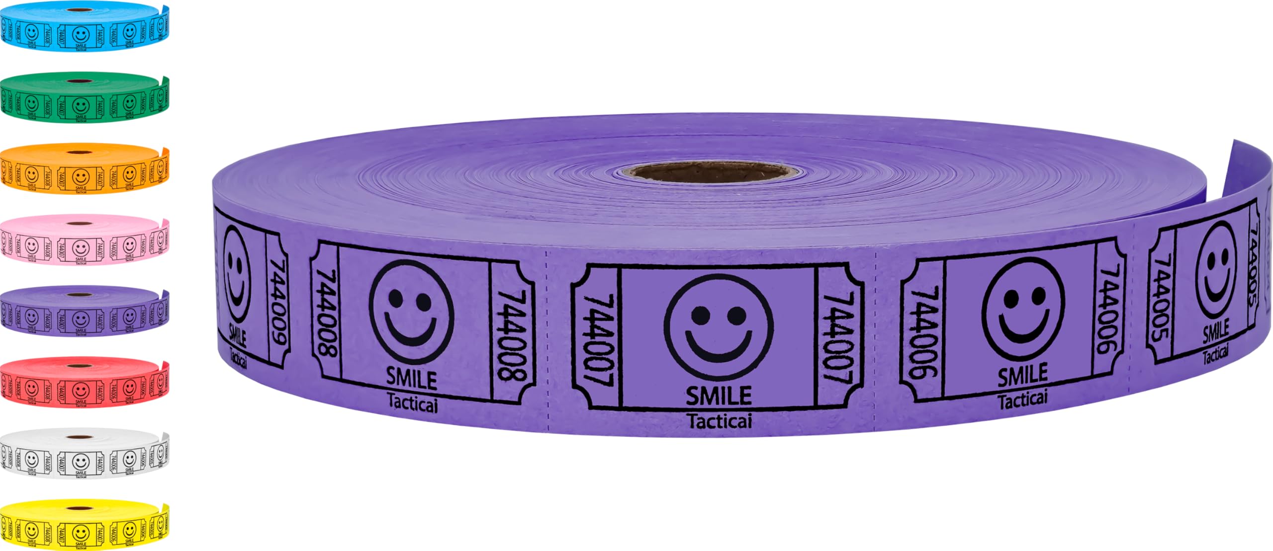 Tacticai 2000 - Boletos Para Rifa, Sonrisa, (selección De 8 Colores), Rollo Individual, Boleto Eventos, Entrada, Recompensa Clase, Recaudación Fondos Y Premios, Morado