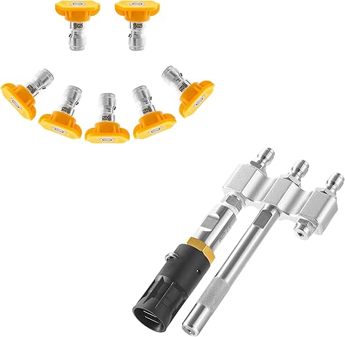 Pressure Washer Tips, 15° Yellow Pressure Washer Nozzle, Power Washer Nozzle Tips 7 Pack, 1/4 Inch Quick Connect, M5 Twist Nozzle, 3-in-1 Long Range