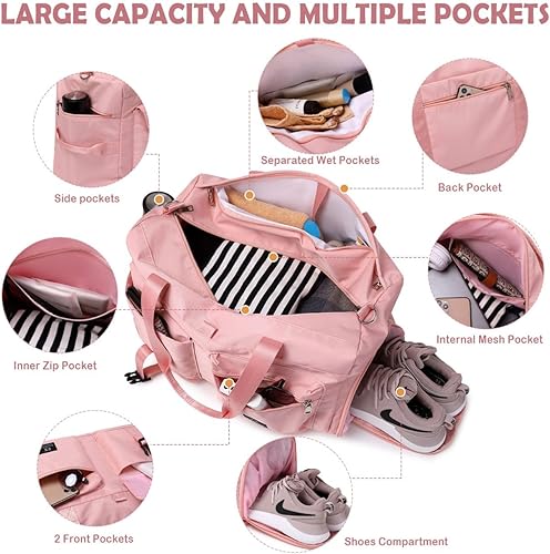 Miniatura 4 de MYHOZEE Bolsa de viaje para mujer, bolsa de viaje para mujer, bolsas de fin de semana, bolsa de deporte, yoga, gimnasio, seco, húmedo, separado con