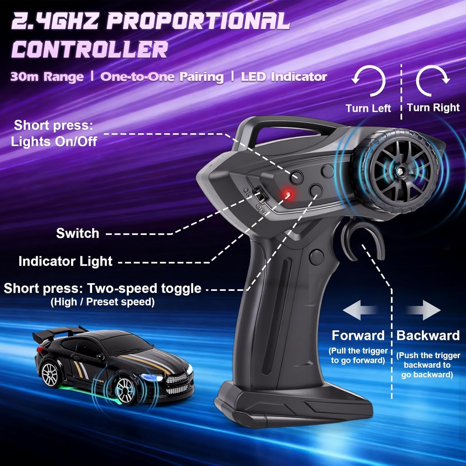 Umikk 1:64 Mini RC Drift Car mit LED-Beleuchtung, Allradantrieb (Stil 3) | 2,4 GHz Mini-Ferngesteuertes Driftauto mit 4 Hindernissen und 2 Geschwindigkeitsmodi, Geschenke für Kinder und Erwachsene