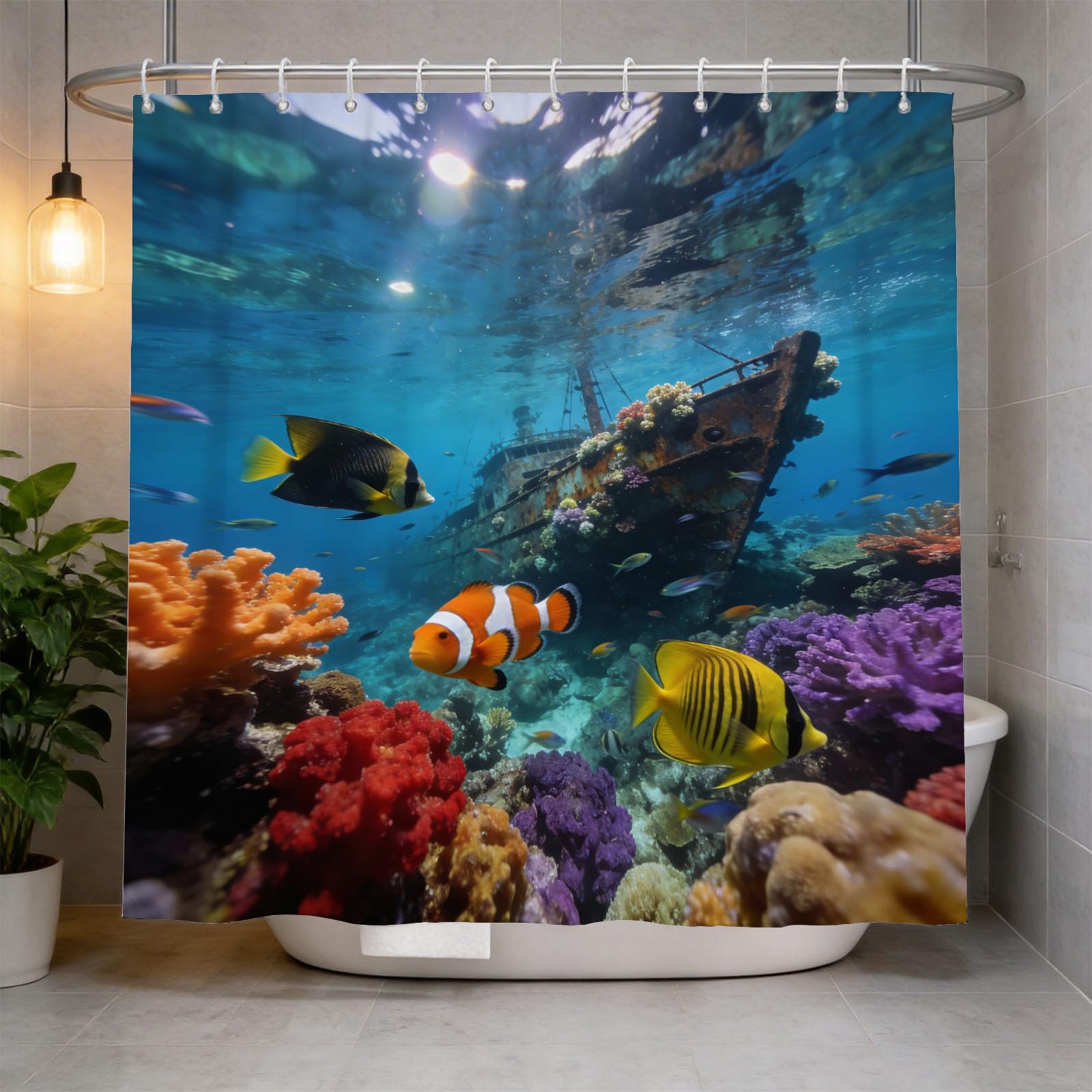 Hongduo 3D Coral Reef Fish Shower Curtain for Stalls Bathtubs Diving Photography Bathroom Decor Shower Curtain Set Polyester Fabric Waterproof 180x200cm/71X79 Inch with Hooks