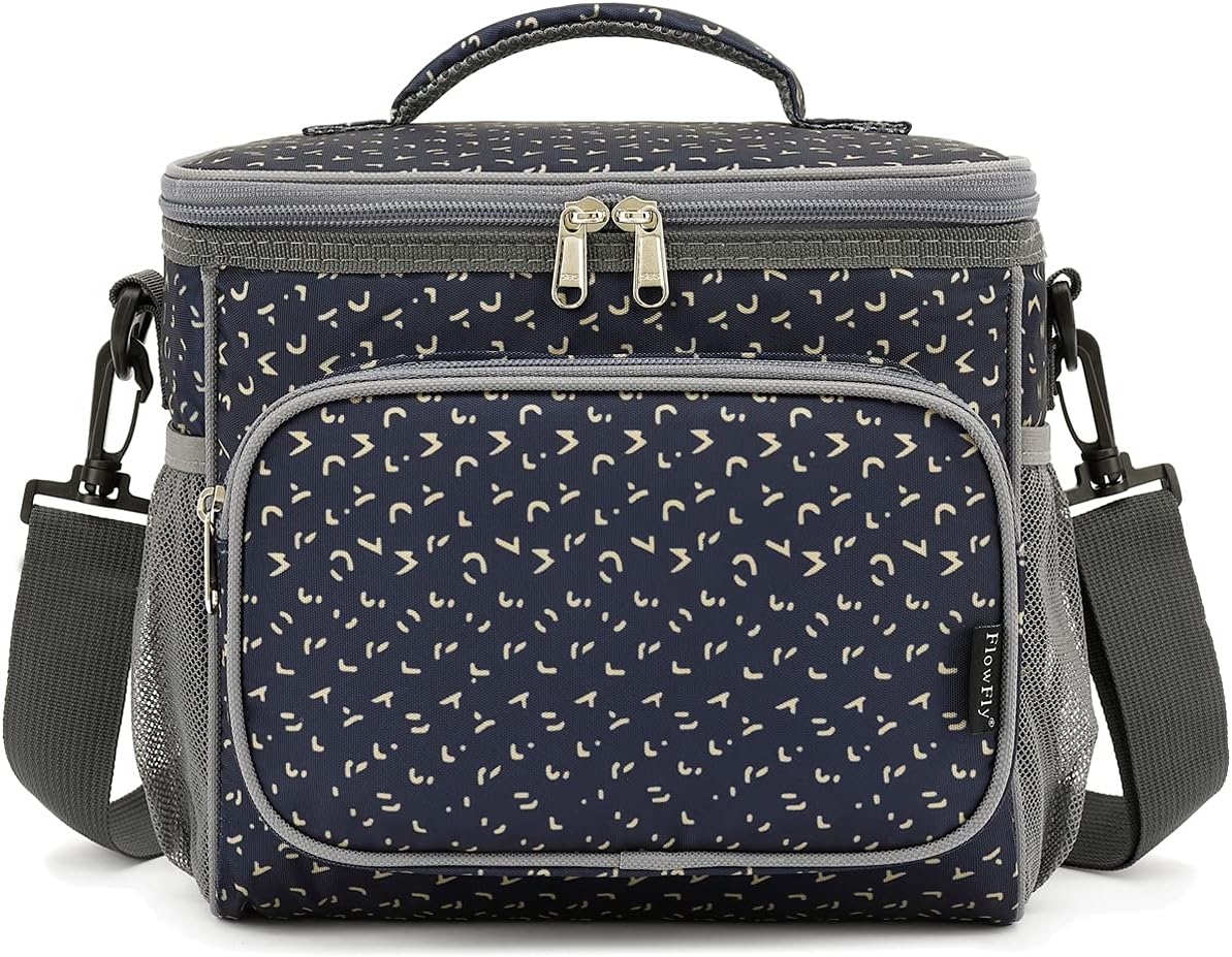 FlowFly Insulated Reusable Lunch Bag Adult Large Lunch Box for Women and Men with Adjustable Shoulder Strap,Front Zipper Pocket and Dual Large Mesh Side Pockets,Alphabet - Image 7