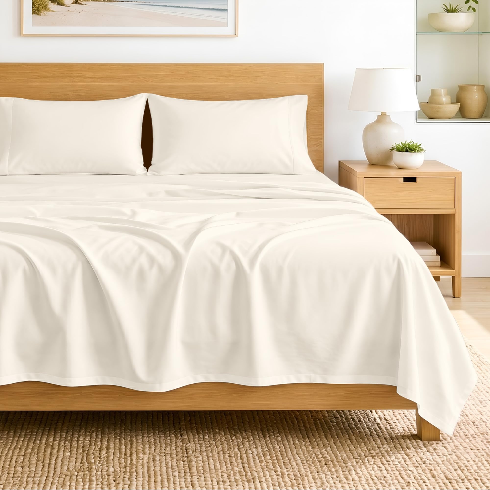 SGI bedding 100% Egyptian Cotton Sheets Full XL Size – 600 Thread Count Sheets Set, Soft, Cooling, 15" Deep Pocket, Luxury Hotel Bedding, Breathable, Durable - Butter