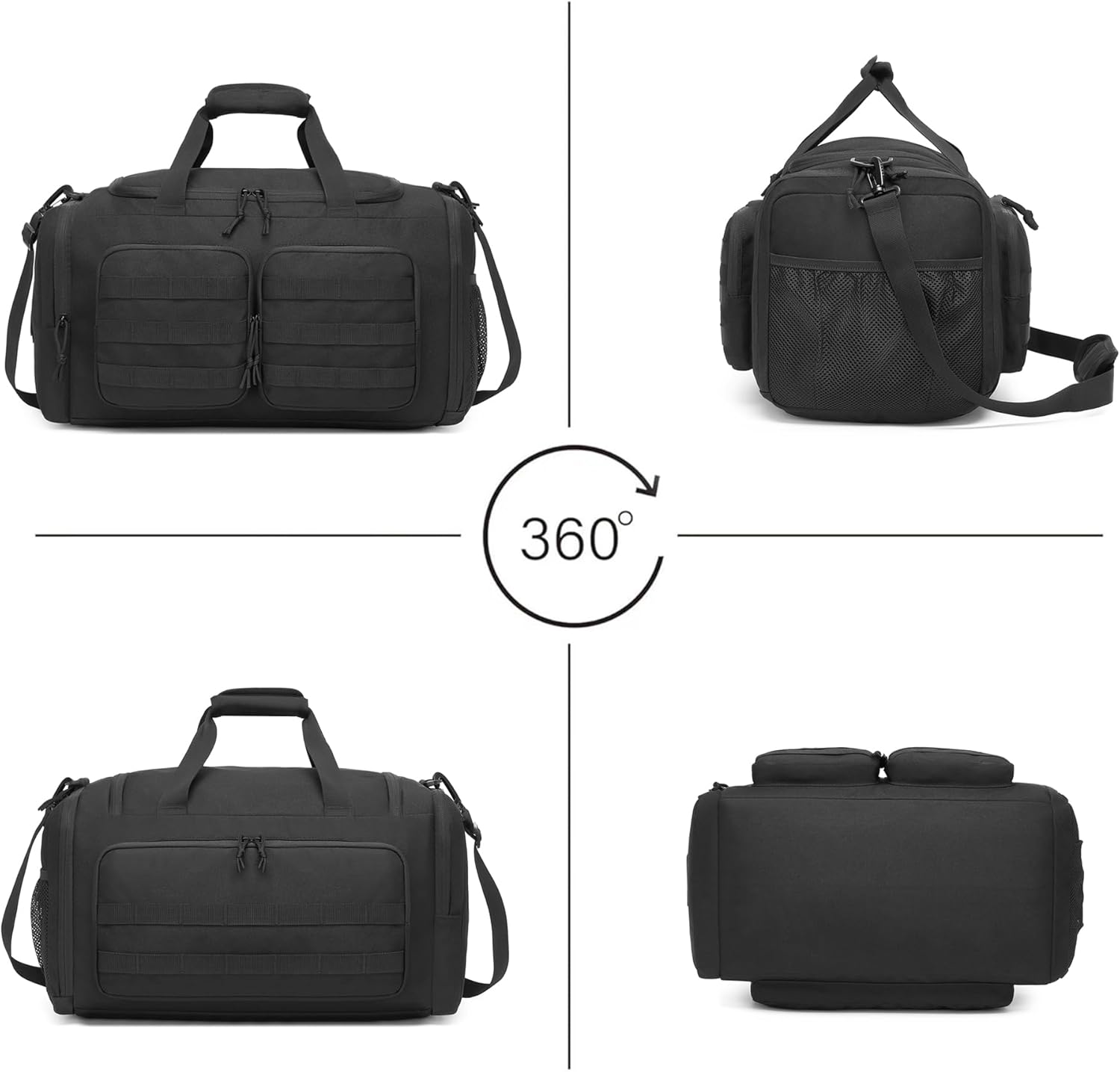 Wotony Tactical Duffle Bag for Men, Duffle Bag for Gym, Travel - Military Weekender Workout Molle Bag (Black, 50L)