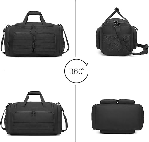 Miniatura 3 de Wotony Bolsa de lona táctica para hombres, bolsa de lona para gimnasio, viajes, entrenamiento militar de fin de semana, bolsa Molle, Negro, 35 l,