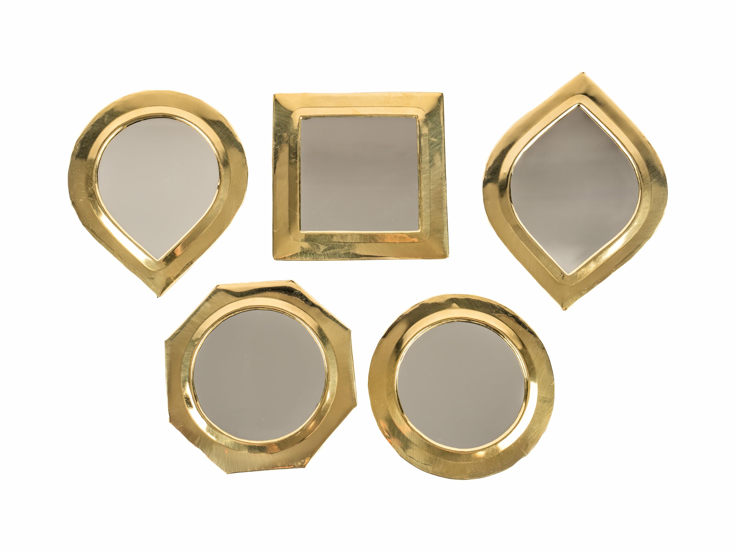 Conjunto de 5 Mini Espejos Decorativos, Marco de Latón Dorado, 10-14 cm, Diseño Marroquí Artesanal, Formas Variadas