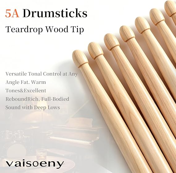 Drum Sticks, Maple 5A Drumsticks with Non-slip Handle, 12 Pairs