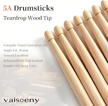Drum Sticks, Maple 5A Drumsticks with Non-slip Handle, 12 Pairs