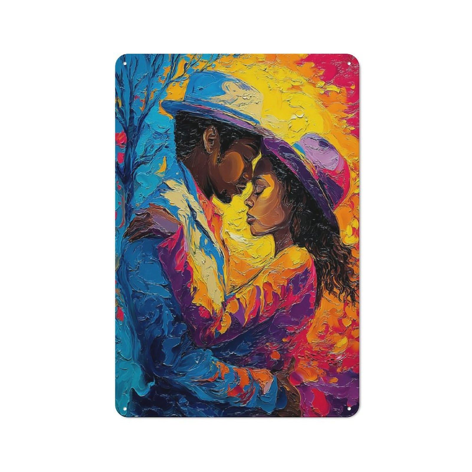 Junmoney Colorful Kiss Artistic Embrace -1 Retro-Style Tin Sign 30X20cm For Hobby Room Or Studio, For Home Interiors, Feature Walls And Decorative Displays