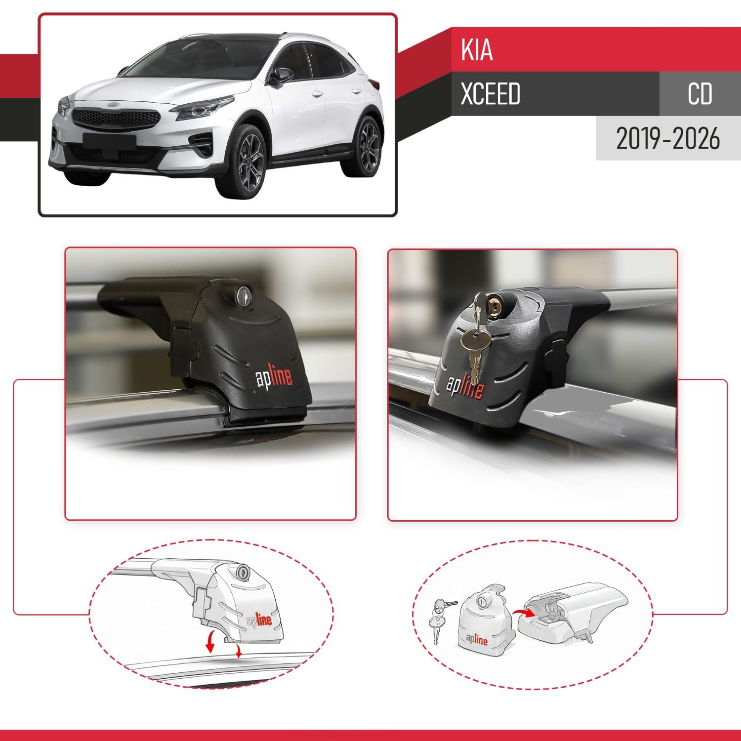 Compatibile con Kia XCeed (CD) 2019-2026 Modello ACE-2 Barre Tetto Portapacchi Auto Barre Portatutto Grigio Alluminio 2 Barre