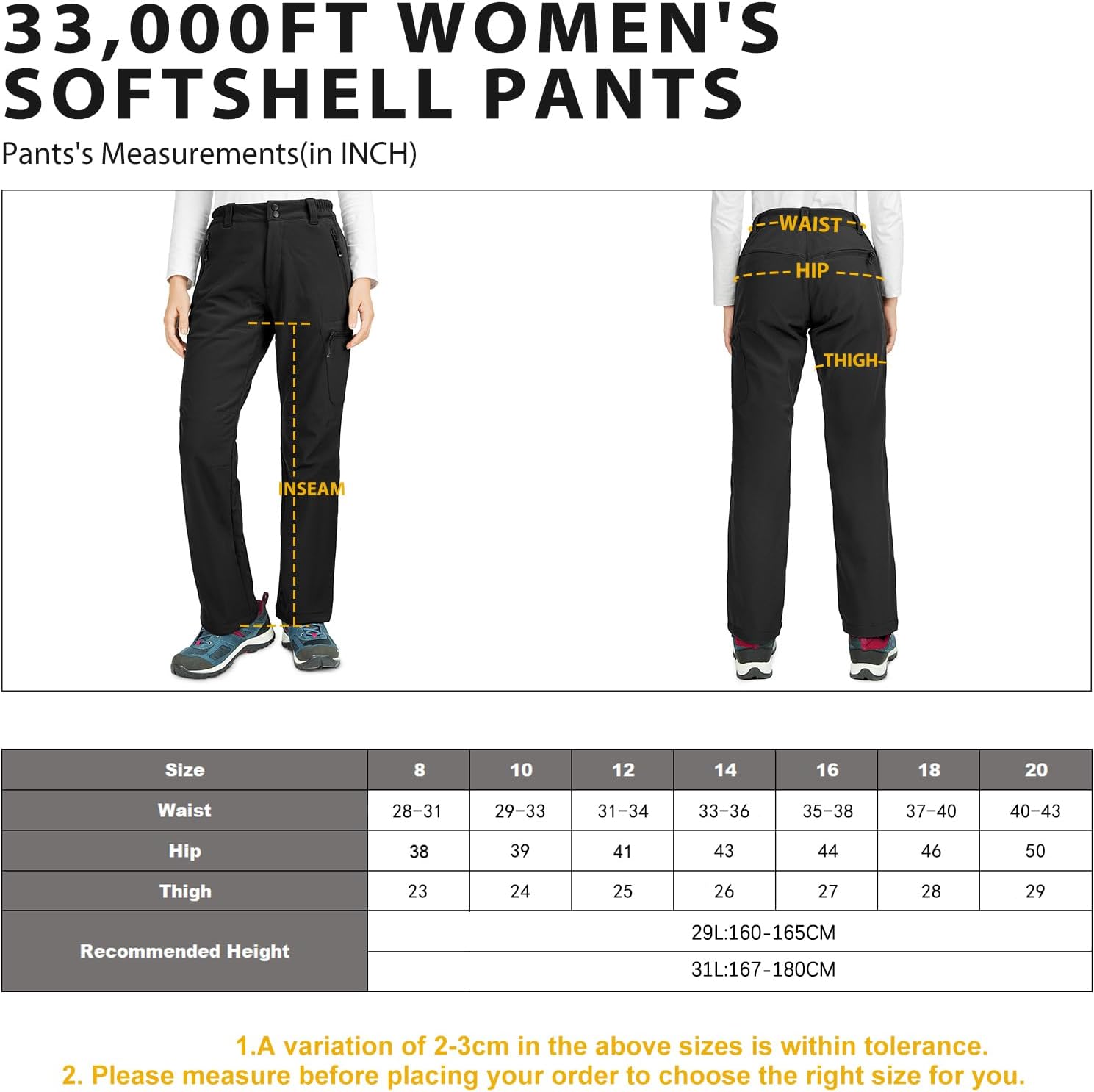 33,000ft Womens Hiking Pants Waterproof Walking Trousers Thermal Fleece Lined Ladies Winter Outdoor Windproof Warm Softshell Hiking Fishing Ski Snow Pants 7 71Yfp8ltZqL. AC SL1500