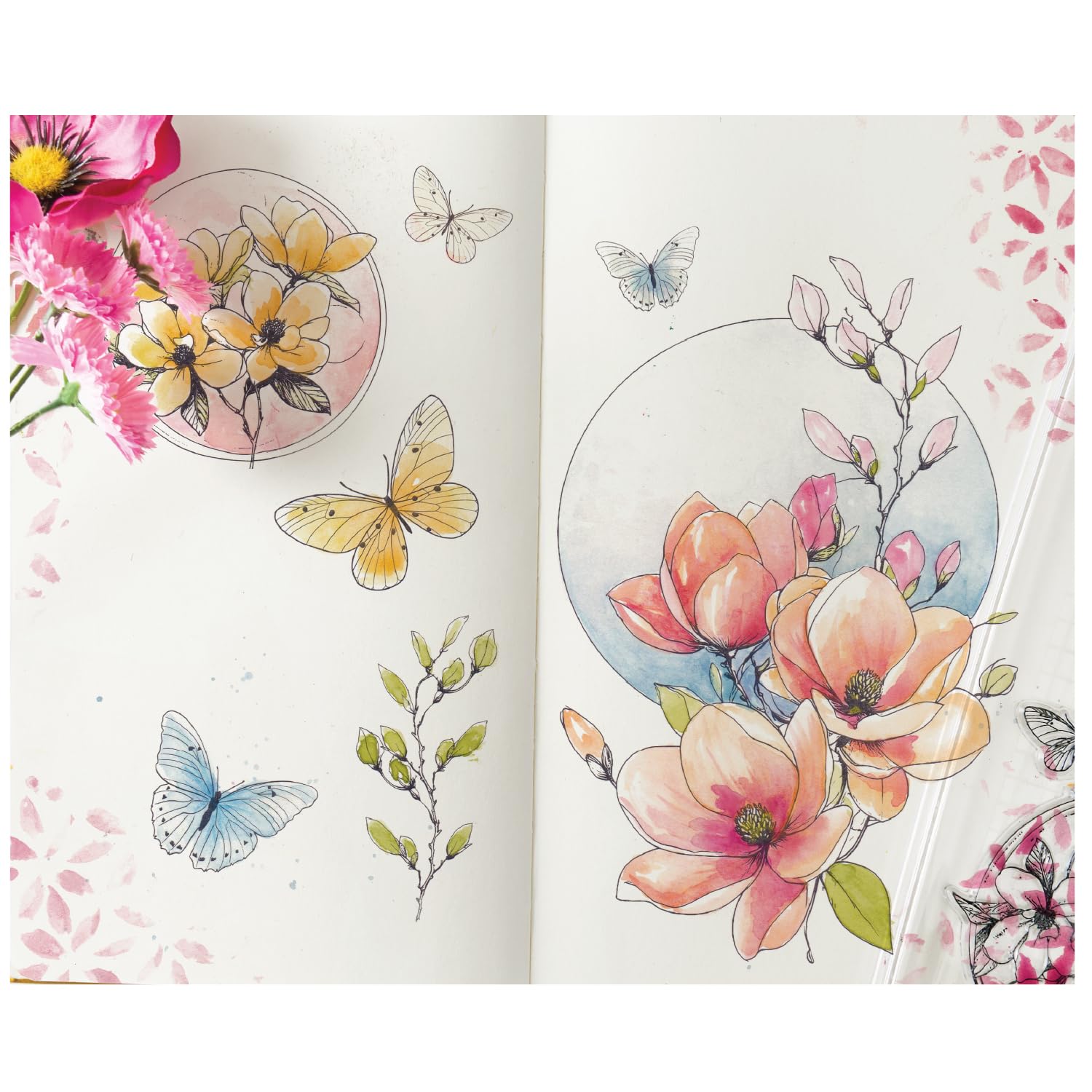 Sizzix Clear Rubber Stamp Set, Magnolia by Willow Wolfe, 7 Stamps