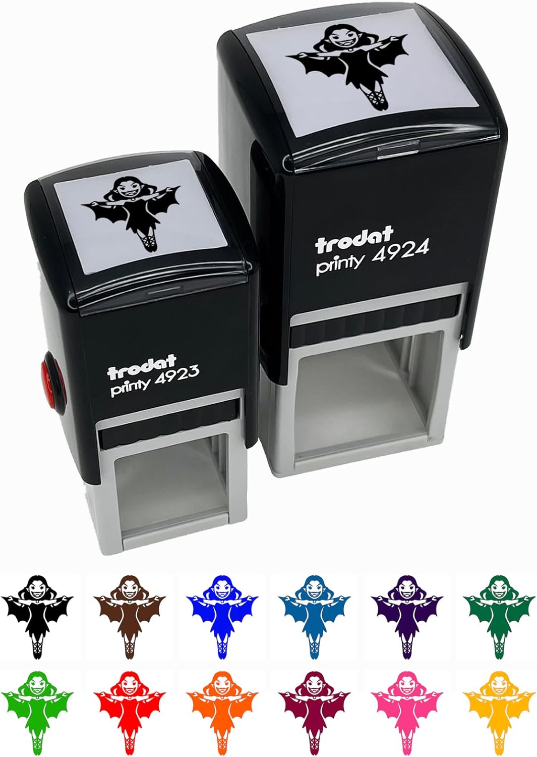 Cartoon Vampire Woman Halloween Self-Inking Rubber Stamp Ink Stamper - 1-1/2 Inch Large - Black Ink
