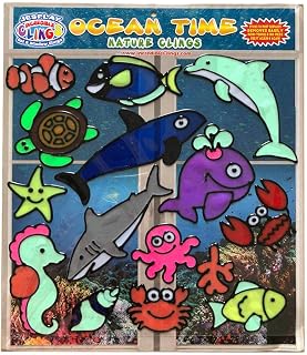 USA Ocean Time Gel Window Clings for Kids - Sea Window Stickers, Under Water Life Decals, 15 Reusable Polyvinyl Chloride Stickers - Home Car Plane Activities