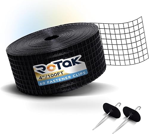 ROTAK Critter Guard - Panel solar de 4 pulgadas x 100 pies con clips de sujeción, malla de rollo de alambre de 1/2 pulgadas con revestimiento de PVC