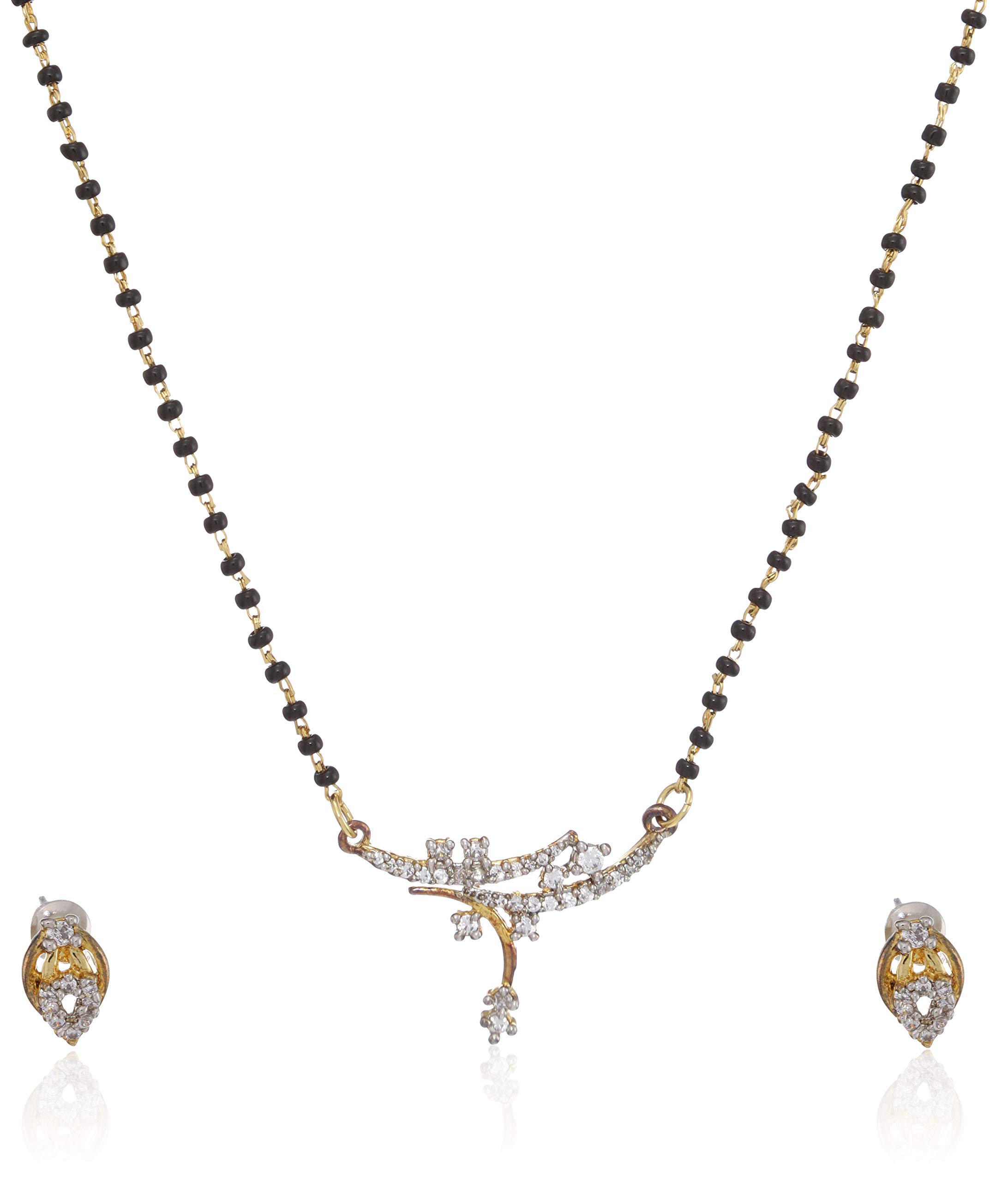 24 Kt Gold and Silver Plated Tendril Mangalsutra Necklaces-image-7
