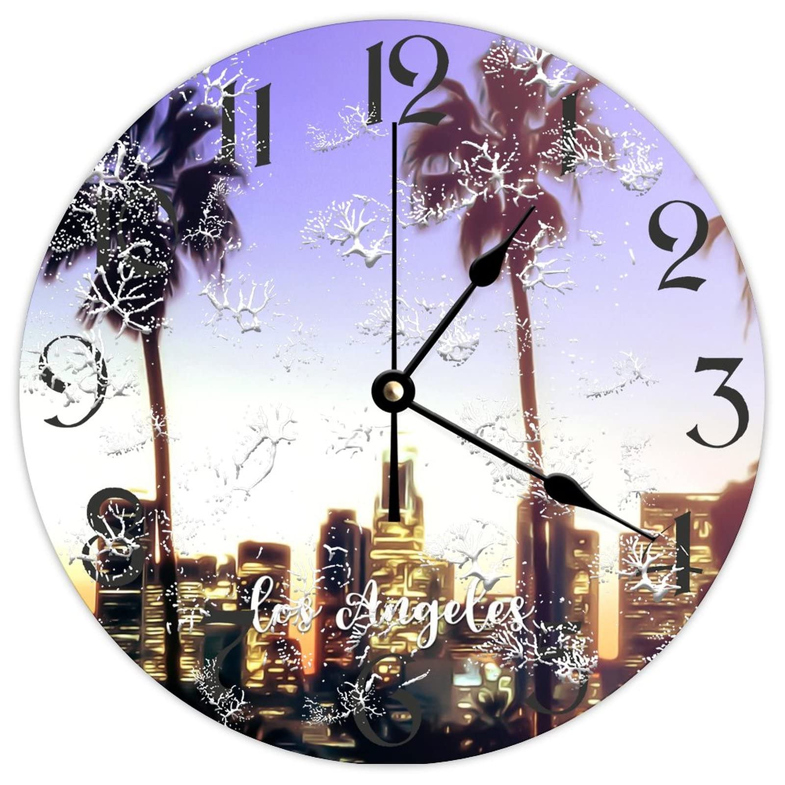 Horloge ronde en bois Los Angeles rustique pour un mur vide et triste