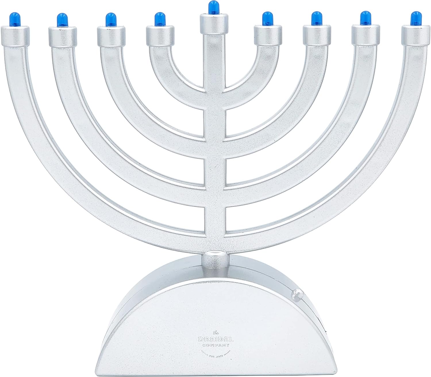 The Dreidel Company Silver Matte Mini Electric Classic Menorah, 7.3" Inch Classic Hanukkah Menorah, LED Travel Menora, Batteries or USB Powered, Micro USB 4' Ft. Cable Included