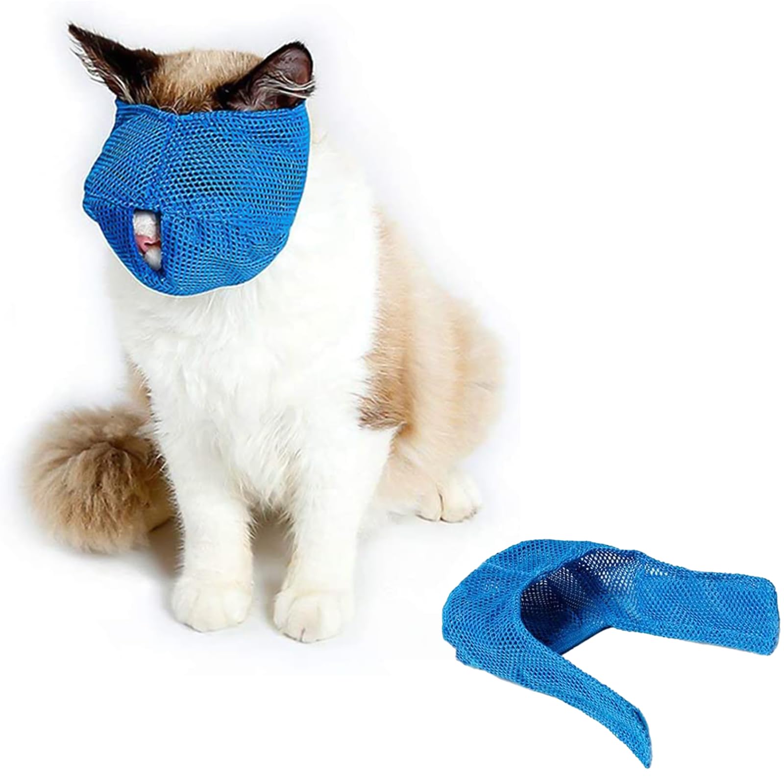 Doyime 猫用マスク ペット口輪 猫用 爪切り 耳掃除 マスク ペット 目隠し 保護マスク 通気性 噛みつき防止 やわらか生地 拾い食い防止 猫のマズル 爪切り補助用 キャットマズル 猫用マスク 猫 お風呂 暴れる猫ちゃん用 Lコード 青 ペット用 (L, ブルー)