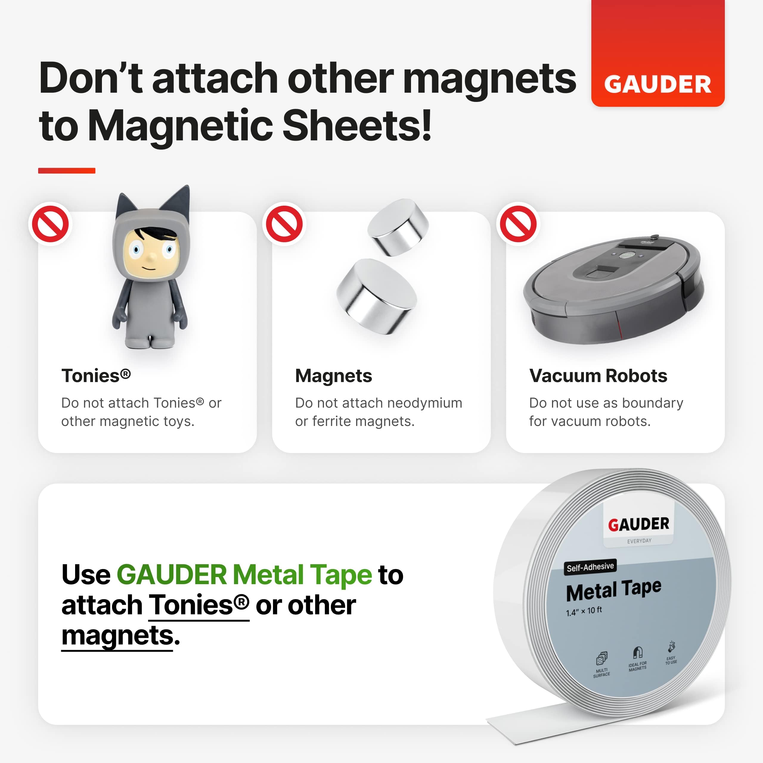 GAUDER Magnetic Sheets with Adhesive Backing | Peel and Stick Magnet Sheets | Flexible Magnetic Paper