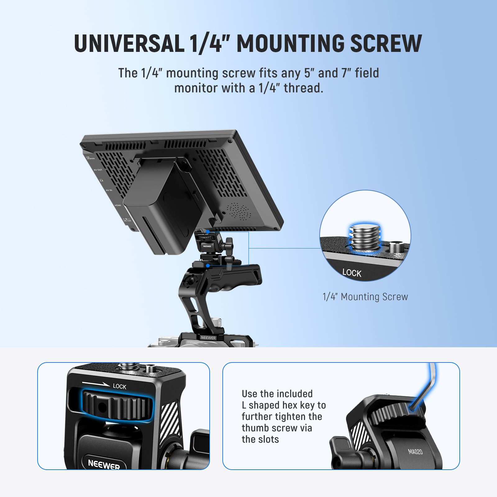 NEEWER Upgraded Field Monitor Mount Holder with NATO Clamp, 360° Swivel, 180° Tilt - Image 3