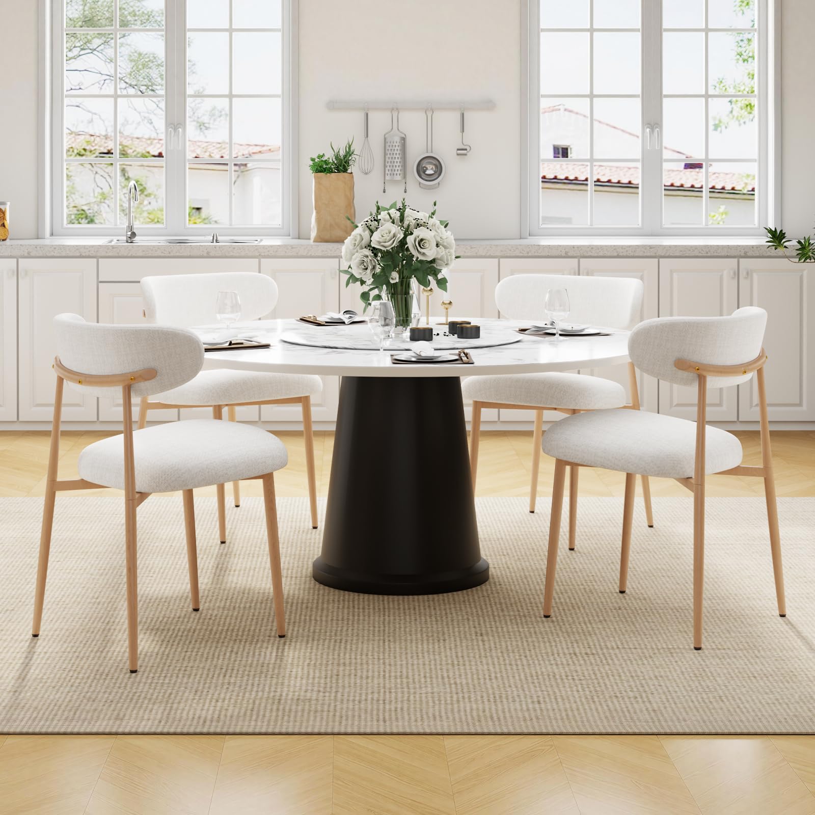 Set di 4 Sedie da Pranzo, Sedie da Cucina in Lino, Poltrone da Salotto con Gambe in Metallo, Sedia Imbottita Sala da Pranzo per Sala da Pranzo Cucina Soggiorno Camera da Letto, Beige
