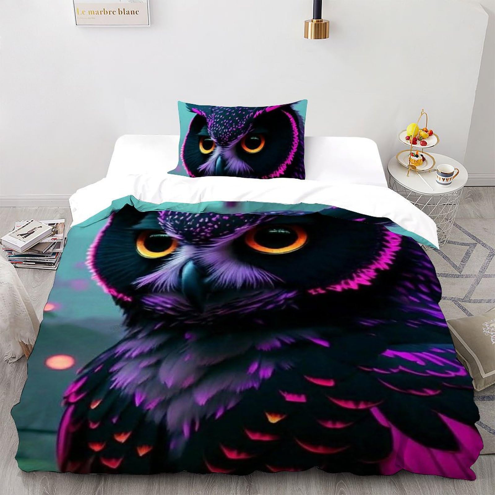 Parure de lit hibou 135x200 pour chambre de fille et ambiance cocooning animée