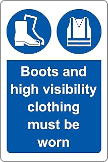 Boots and high visibility clothing must be worn Construction safety sign - 1.2mm Rigid plastic 300mm x 200mm