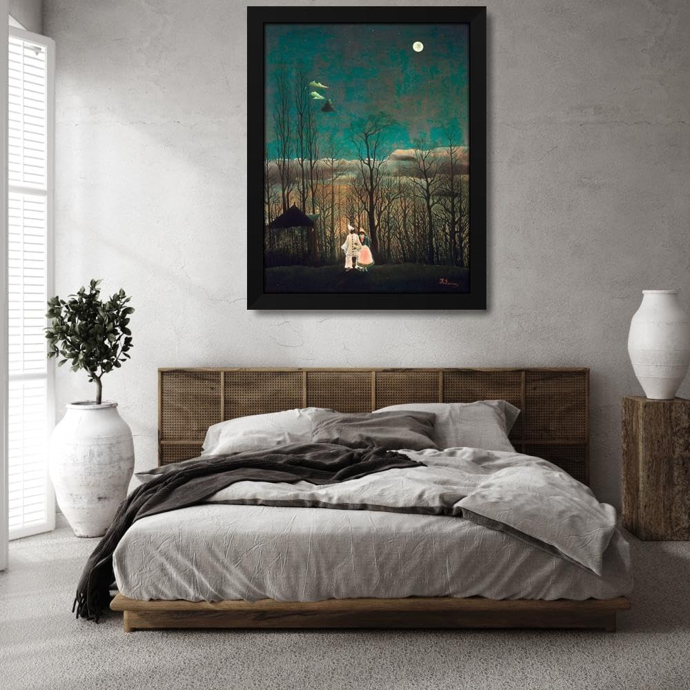 Rousseau, Henri 36x47 Huge Black Modern Framed Canvas Art Print Titled: Carnival Evening