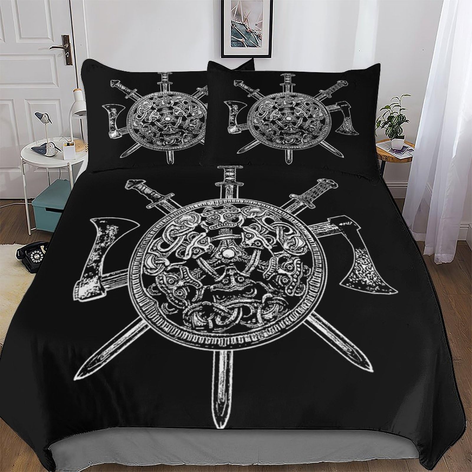 Housse de couette Viking mythologie parure de lit 3 pièces pour adultes et enfants King 220x240cm