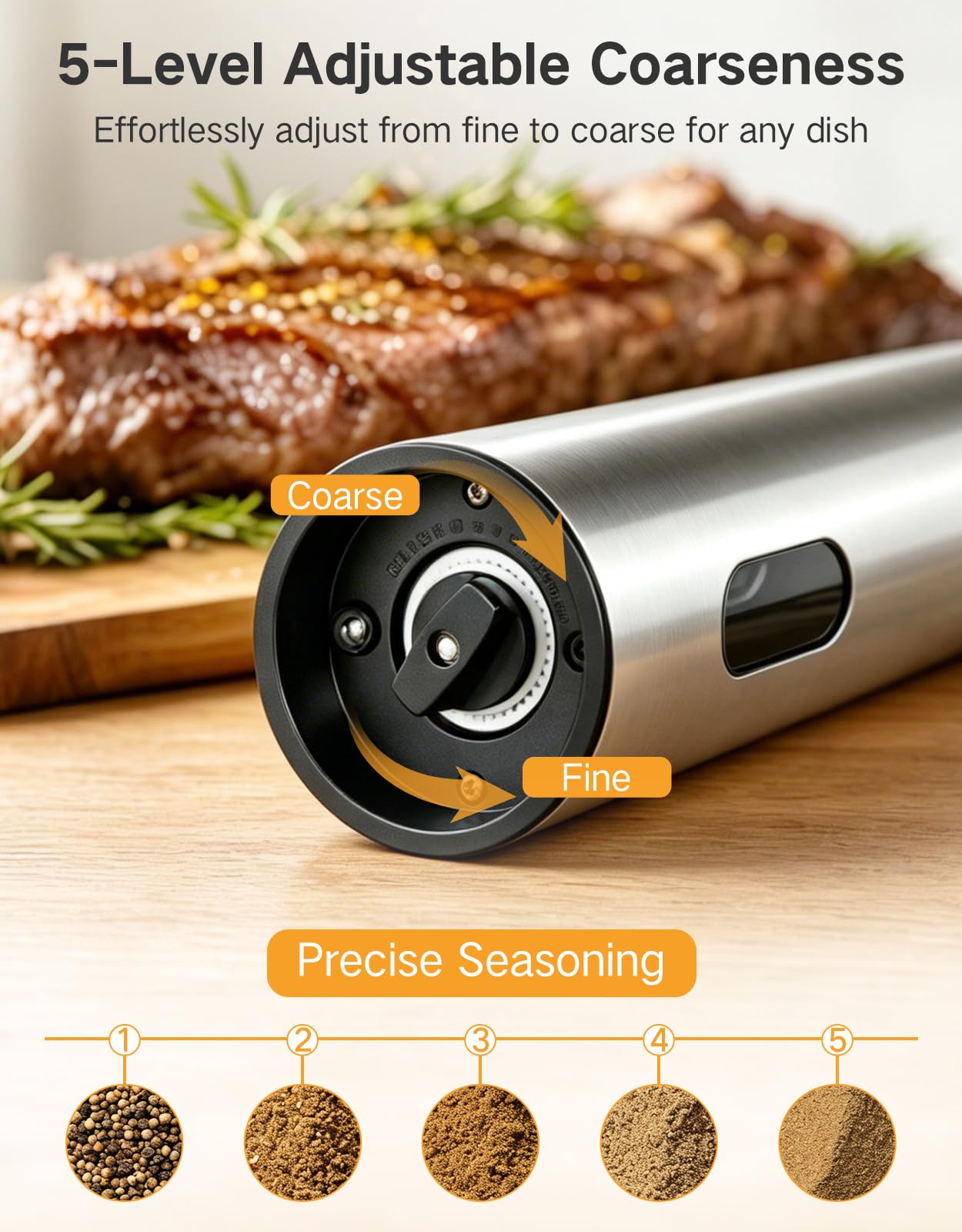 Molinillo Eléctrico de Sal y Pimienta Recargable 110 ml, Gran Capacidad, Base de Carga USB-C, Luz LED, Molienda Automática Ajustable, Perfecto para Cocina y Hogar