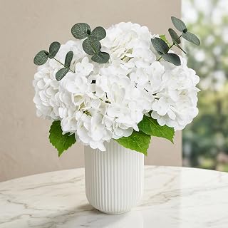 White Hydrangea Artificial Flowers in Vase